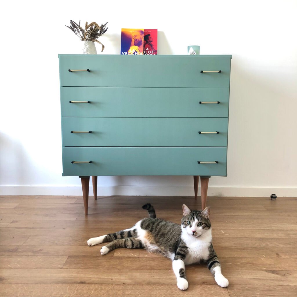 Une commode vintage, revalorisé en bleu clair.